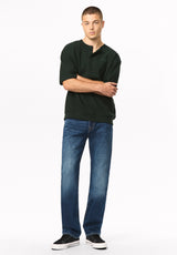 Kafael henley texturé à manches longues pour homme, Mer foncée - BM24940