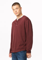 Kambo henley côtelé à manches longues pour homme, Acajou rouge - BM24974