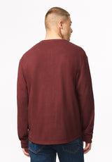 Kambo henley côtelé à manches longues pour homme, Acajou rouge - BM24974