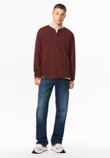 Kambo henley côtelé à manches longues pour homme, Acajou rouge - BM24974