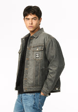 Joe Men's Oversized Stretch Denim Trucker Jacket, Black Worn - BM26304