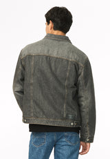 Joe Men's Oversized Stretch Denim Trucker Jacket, Black Worn - BM26304
