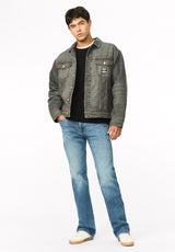 Joe Men's Oversized Stretch Denim Trucker Jacket, Black Worn - BM26304