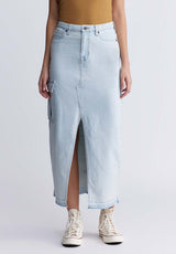 Buffalo David BittonSamantha Women's High Waist Skirt in bleached Wash - BL15956 Color INDIGO