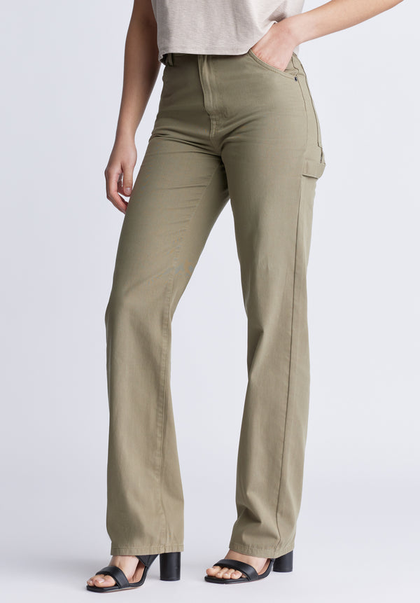 Super High-Rise Loose Straight Jane Women's Pants, Olive Green - BL15966