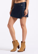 Buffalo David Bitton Olivia Women's Denim Skort with Overlap Detail color INDIGO