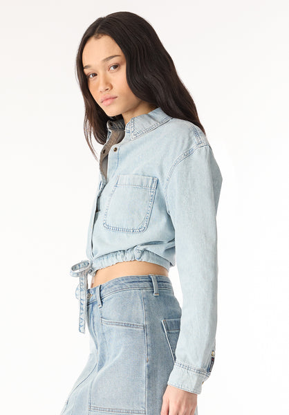 Chemise en denim à manches longues et courte pour femme Serena, Bleu délavé - BL16021