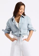 Buffalo David Bitton Serena Women's Long-Sleeve Cropped Denim Shirt color INDIGO