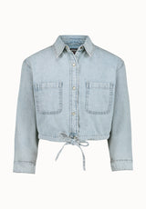 Serena Women's Long-Sleeve Cropped Denim Shirt, Bleached Down Blue - BL16021