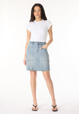Sophia High Waist Mid Length Jean Skirt, Indigo - BL16022