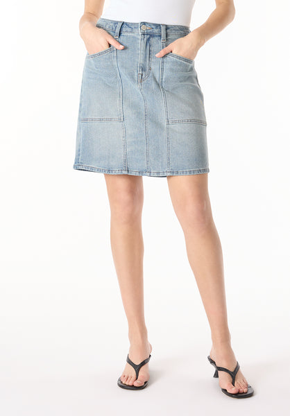 Sophia High Waist Mid Length Jean Skirt, Indigo - BL16022