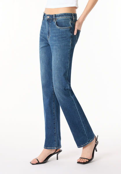 Jean droit taille haute Jayden pour femme, Indigo contrasté - BL16062