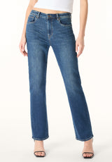 Jean droit taille haute Jayden pour femme, Indigo contrasté - BL16062