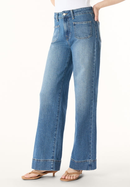 High Rise Wide Leg Addie Women's Jeans, Authentic Worn Indigo - BL16064