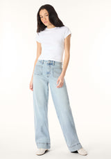 High Rise Wide Leg Addie Women's Jeans, Bleached Blue - BL16065
