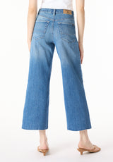 High Rise Wide Leg Cropped Addisson Women's Jeans, Indigo Sanded - BL16069