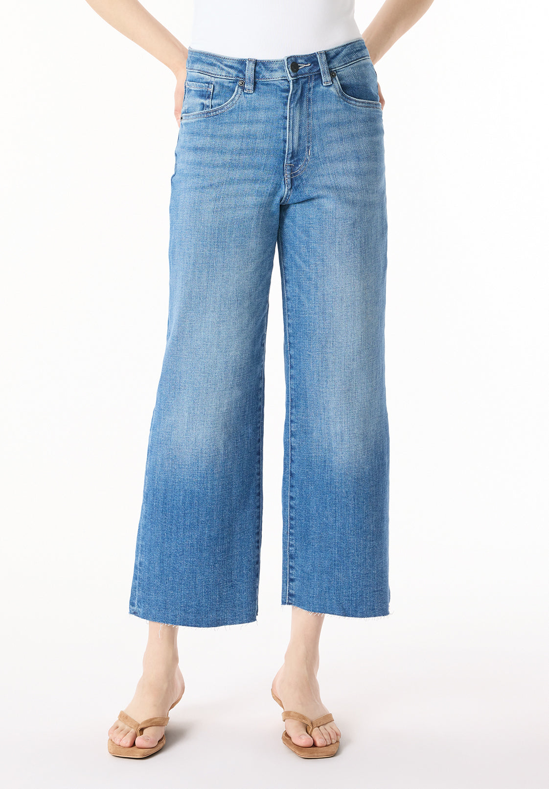 High Rise Wide Leg Cropped Addison Women's Jeans, Indigo Sanded