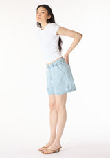 Short en denim décontracté pour femme Gaga, Bleu délavé - BL16073