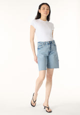 Bambi Women's High Rise Bermuda, Vintage Blue - BL16079