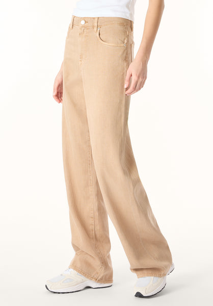 Pantalon large taille haute Addie pour femme, Beige amande - BL16083