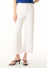 High Rise Wide Leg Cropped Addisson Women's Pants, White - BL16087