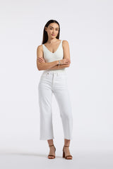 Buffalo David Bitton High Rise Wide Leg Cropped Addisson Women's Pants color PURE WHITE