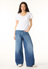 Amelia Women’s Mid Rise Wide Leg Jeans, Authentic and Sanded - BL16211