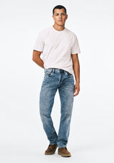 Straight Six Men's Jeans in Whiskered and Contrasted Blue - BM22634