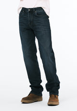 Relaxed Straight Driven Men's Jeans in Crinkled and Sanded Dark Blue - BM22639