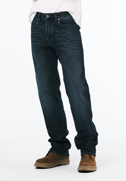 Jean décontracté pour homme Relaxed Straight Driven, indigo plissé et sablé - BM22639