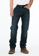 Relaxed Straight Driven Men's Jeans in Crinkled and Sanded Dark Blue - BM22639