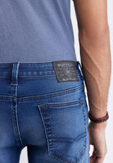 Buffalo David BittonRelaxed Straight Dean Men's Fleece Denim Shorts in Sanded Blue - BM22949 Color INDIGO