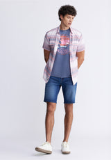 Buffalo David BittonRelaxed Straight Dean Men's Fleece Denim Shorts in Sanded Blue - BM22949 Color INDIGO