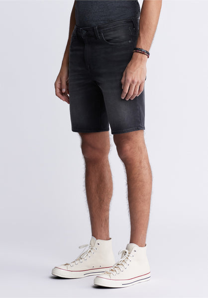 Buffalo David BittonRelaxed Straight Dean Men's Fleece Denim Shorts in Sanded Black - BM22965 Color BLACK