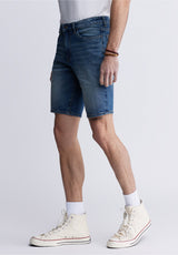 Buffalo David BittonRelaxed Straight Dean Men's Denim Shorts in Vintage and Contrasted Blue - BM22968 Color INDIGO