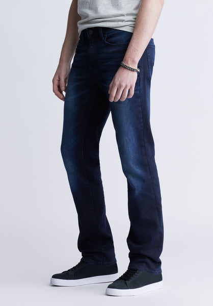Straight Six Men's Five-Pocket Freedom Flex Jeans, Dark and Sanded - BM22999