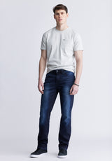 Straight Six Men's Five-Pocket Freedom Flex Jeans, Dark and Sanded - BM22999