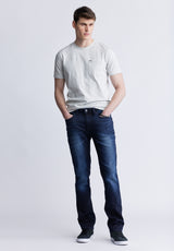 Straight Six Men's Five-Pocket Freedom Flex Jeans, Dark and Sanded - BM22999