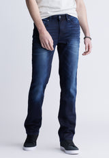 Straight Six Men's Five-Pocket Freedom Flex Jeans, Dark and Sanded - BM22999