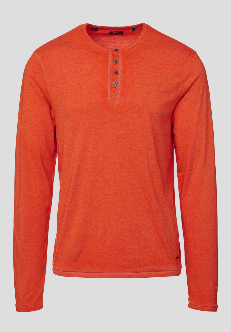 Kaduk Men's Long-Sleeve Burnout Henley Top in Orange - BM23992