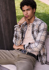 Chemise à carreaux à manches longues pour homme Saolo, beige - BM24425