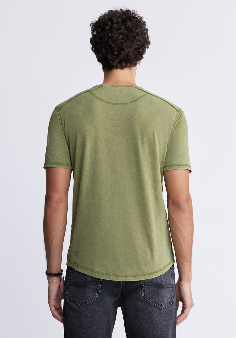 Buffalo David BittonKitte Men's Henley T-shirt in Green - BM24245 Color SPHAGNUM
