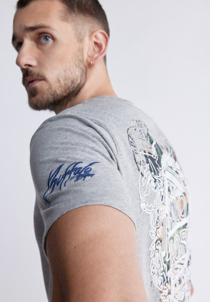 Buffalo David BittonTimmy Men's Back Print T-shirt in Heather Grey - BM24316 Color HEATHER GREY