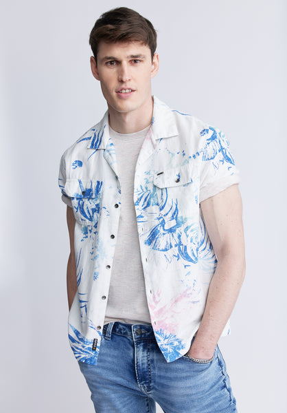 Chemise Salaman à manches courtes pour homme, blanc et bleu - BM24363