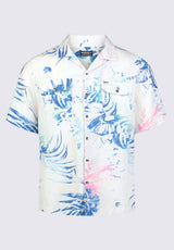 Salaman Men's Short Sleeve Shirt, White with Blue Print - BM24363