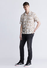 Sandro Men's Short Sleeve Shirt, White and Tan - BM24364