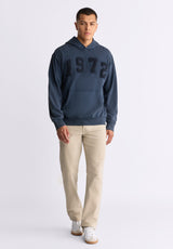 Farhim Men's Hoodie with Textured Applique, Midnight Blue - BM24517