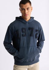 Farhim Men's Hoodie with Textured Applique, Midnight Blue - BM24517