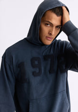 Farhim Men's Hoodie with Textured Applique, Midnight Blue - BM24517
