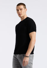 Buffalo David Bitton Wipped Men's Textured Knit Short-Sleeve Crewneck Sweater color CHARCOAL